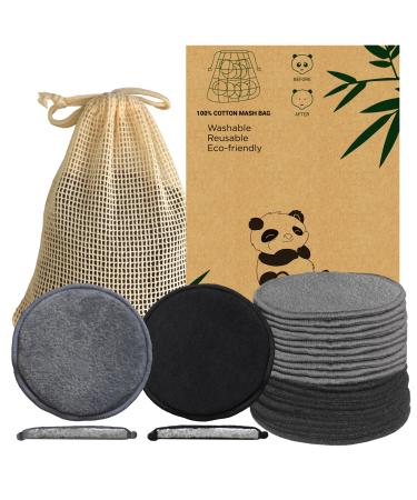 Reusable Cotton Rounds with Wood Sponge - Soft Reusable Bamboo Makeup Remover Pads - Three Layer Reusable Cotton Rounds for Face Reusable Makeup Remover Pads Black and Gray