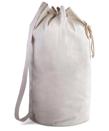 Handy Laundry Canvas Duffel Bag - Drawstring, Leather Closure, Shoulder Strap. 1