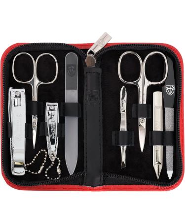 Three swords - 8 pcs.Manicure set 'Roma' |Premium nail care set in the real leather case.Color: red |Contents: nail set 8 instruments including nail scissors nail clips tweezers glass nail files etc. red - real leather