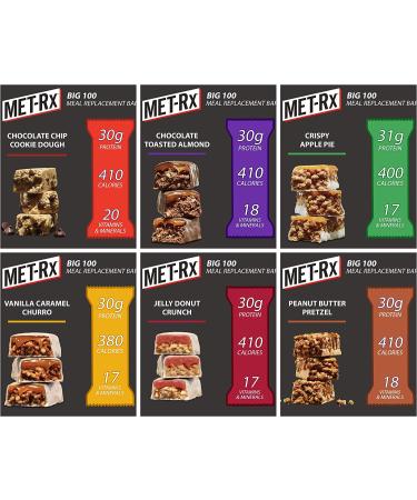 MET-Rx Big 100 Colossal Protein Bars Variety Sampler Pack - 8 Flavors - Healthy Meal Replacement Snack for Energy - Gluten Free - 8 Count - Buy Online on SooperMarket.com