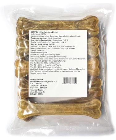 Bontoy Dog Bone - 10 Pieces x 21 cm | Natural Beef Skin Treat | Protein-Rich Chew for Strong Dog Muscles - Buy Online on SooperMarket.com