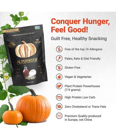 Premium Select Line by SuperSeedz | Pumpkin Seeds with Vermont Maple Sugar & Sea Salt | Vegan, Keto, Whole 30 | 8g Plant Based Protein | Nut & Gluten Free Snack | Made in USA | 4oz (Pack of 6) - Buy Online on SooperMarket.com
