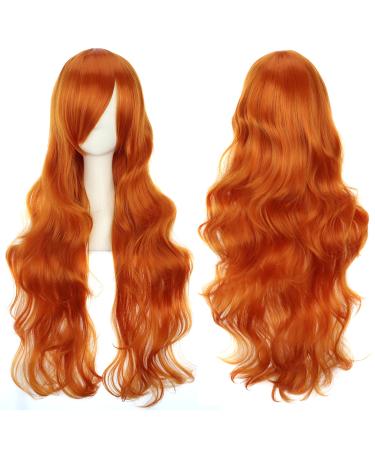 YEESHEDO 32" 80 cm Long Wavy Curly Hair Cosplay Wigs with Bangs for Women Heat Resistant Synthetic Wig for Party Costume Anime Halloween (Ginger)