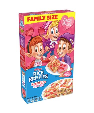 Kellogg's Rice Krispies Cold Breakfast Cereal, Fat Free, Valentine's Day Treats, Red and White Color Mix, 12oz Box (1 Box)