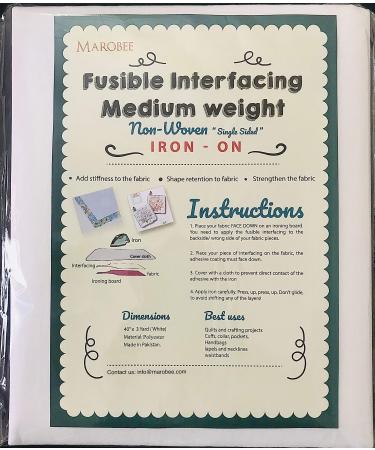 MAROBEE Medium Weight Iron On Fusible Interfacing for Sewing Projects  (40 Inch x 3 Yard) White Non-Woven