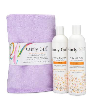 Curly Girl Shampoo Conditioner & Anti Frizz Microfiber Towel Set (Lavender)
