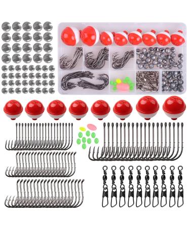 Fishing Bobbers Tackle Kit, 160pcs Basic Fishing Bobbers Hooks Assortment Included Octopus Circle Hooks, Baitholder Hooks, Bobbers, Sinker Weights, Terminal Tackle Box for Trout Catfish Panfish