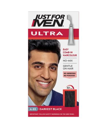 Just For Men Ultra Darkest Black Hair Colour Dye No Mix Comb-In Applicator to Comb Away The Greys Ammonia & Peroxide Free A65 35 g (Pack of 1) A65 Darkest Black