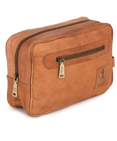 Berliner Bags Vintage Leather Toiletry Bag Paul, Cosmetics Case for Men and Women for Travel - Brown (Cognac)