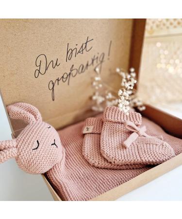 Moyo Baby Gift Set in Ros | 2-Part Gift Set with Knitted Rabbit Towel & Booties | Perfect Newborn Gift for Boys & Girls | Ideal Baby Shower Gift for New Parents - Buy Online on SooperMarket.com