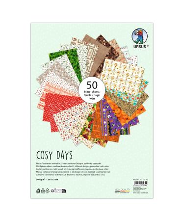 Ursus 7810005 - photo cardboard Cosy Days 50 leaves approx. 23 x 33 cm 300 g/m printed on both sides with 25 different motifs from fresh cellulose for versatile tinkering