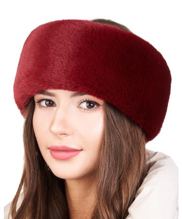 Futrzane Modern Headband - Ladies Winter Fur Headbands - Soft Russian Ear Warmer - One Size (Maroon Modern)