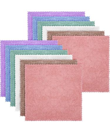 12 Pieces Microfiber Facial Wash Cloth Makeup Remover Cloths Reusable Face Wash Cloth Cleansing Towel Soft Face Washcloth for Face, 10 x 10 Inch(Pink, Green, Brown, Purple, Blue, Beige)