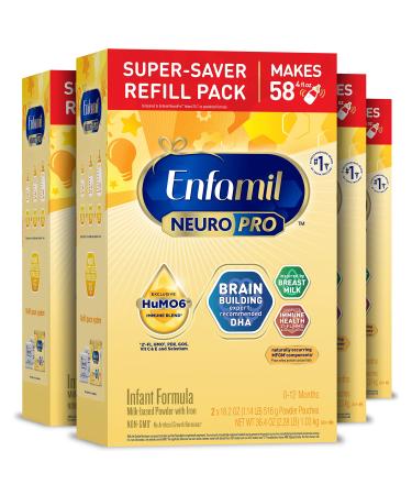 Enfamil NeuroPro Baby Formula, Triple Prebiotic Immune Blend with 2'FL HMO & Expert Recommended Omega-3 DHA, Inspired by Breast Milk, Non-GMO, 36.4 oz Refill Box, 4 Count