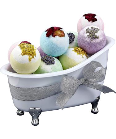 Fathers Day Gift: 10 Oversized Bath Bombs with Shea & Coco Butter, Dry Flower Petals, Multiple Fragrances - Rich Spa Bath Set in Cute Tub - Perfect Birthday Gift for Women and Men - Buy Online on SooperMarket.com