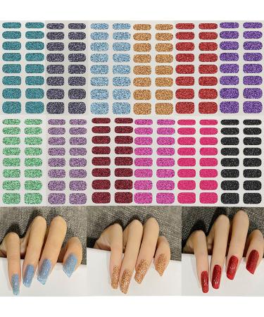 12 Sheets Glitter Nail Wraps Nail Polish Strips Solid Color Nail Polish Stickers Shine Full Wrap Nail Polish Decals Self Adhesive Nail Art Polish Stickers for Women Girls Manicure Tips Decor D21