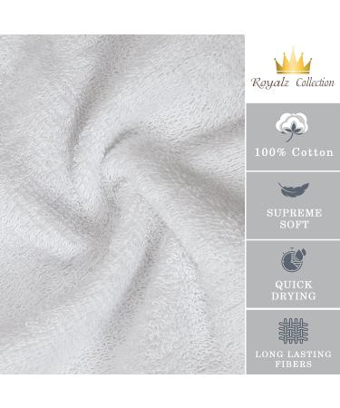 Royalz Collection 12-Pack White Washcloths 550 GSM 100% Cotton - Highly Absorbent Face Towel - 13x13 inches - Set of 12 Pieces - Buy Online on SooperMarket.com