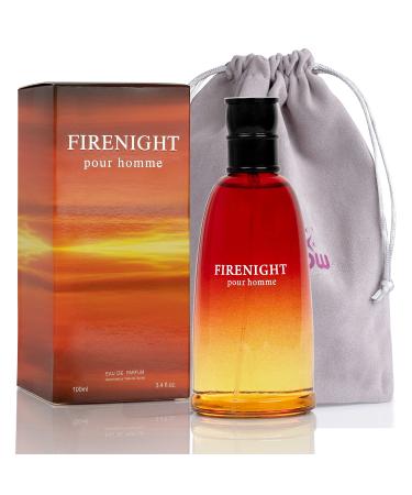 Firenight Pour Homme- Eau De Toilette Spray Perfume, Fragrance For Men- Daywear, Casual Daily Cologne Set with Deluxe Suede Pouch- 3.4 Oz Bottle- Ideal EDT Beauty Gift for Birthday, Anniversary