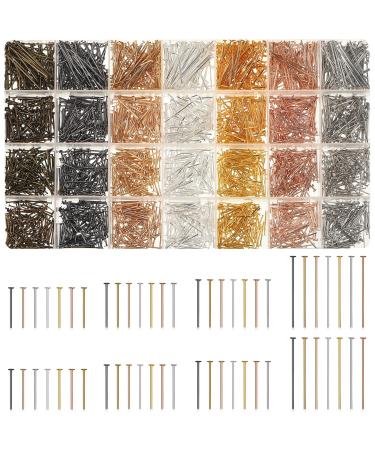 Junkin 2800 Pieces Headpins for Making Jewelry Flat Head Pins Set 0.63 Inch 0.71 Inch 0.79 Inch 1.18 Inch Jewelry Making Head Pins Mix Beading Pins for DIY Jewelry Making (Multicolor)