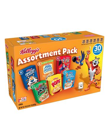 "(Discontinued by Manufacturer)Kellogg's Breakfast Cereal, Assortment Pack, Frosted Flakes, Frosted Mini-Wheats, Froot Loops, Apple Jacks, Corn Pops, and Rice Krispies, 32.7 oz Tray (30 Count)" Apple 2.04 Pound (Pack of 1)
