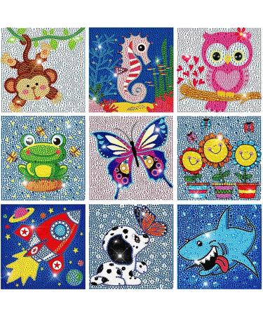 HUBENDMC 9 Pack 5D Diamond Painting Kits for Kids Cute Full Drill Diamond Art Kits for Beginners DIY Gem Arts and Crafts for Kids Ages 8-12 Diamond Dots for Home Wall Decor 6X6 inch colorful bright