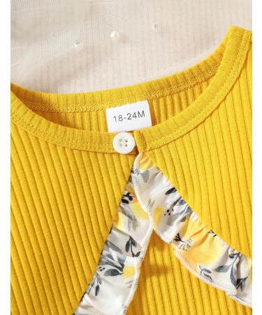 Puseky Toddler Girl Floral Print Sleeveless Dress and Ribbed Cardigan Set - 18-24 Months Yellow - Buy Online on SooperMarket.com