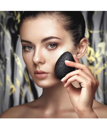 Facial Konjac Sponge 3 Pack with Activated Bamboo Charcoal - Natural, Reusable, Gentle Exfoliating - For All Skin Types - Biodegradable - Black - Buy Online on SooperMarket.com