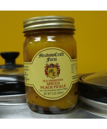 Pickled Peaches - MeadowCroft Farm Old Fashioned Spiced Pickled Peaches 2 Pack (2-12 oz jars) All Natural Peach halves spiced with whole cinnamon, cloves, allspice and fresh ginger