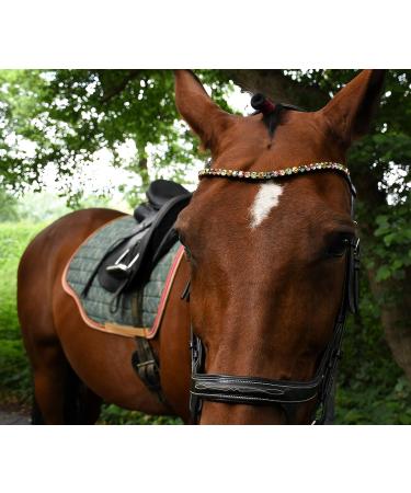 Buy Happiness Hucks Colorful Horses Forehead Straps 'Paradise' - Pink Green & Gold Curved Design Narrow Fit for Ponies - Dark Brown Leather - Buy Online on SooperMarket.com