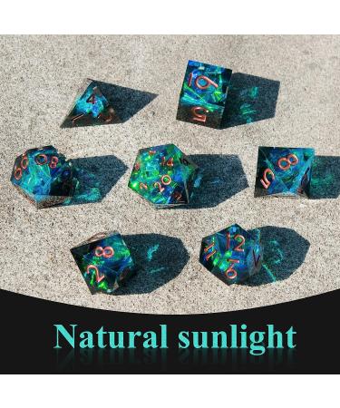 Sharp Edge DND Dice Set - Handmade 7 Piece Accessories for TTRPG Games - Multi-Sided RPG Polyhedral Resin Dice - Blue Dark Color - Buy Online on SooperMarket.com