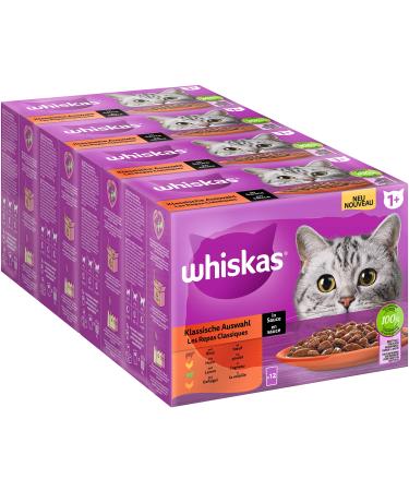 Whiskas 1+ Cat nacial lining Classic selection in sauce 12x85g (4 packs) - high -quality wet feed for adult cats in 48 portion bags Classic selection (sauce)