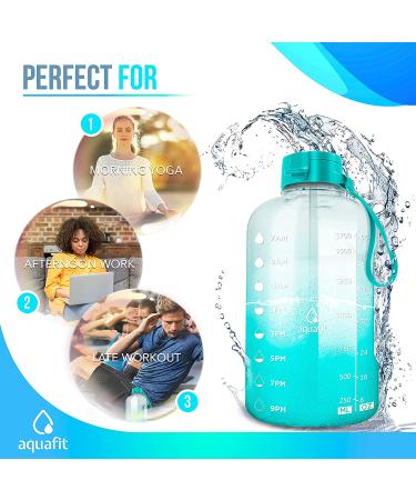 Half Gallon 64oz Water Bottle with Times to Drink | Motivational Sports Jug with Straw | Teal Fade Design - Buy Online on SooperMarket.com