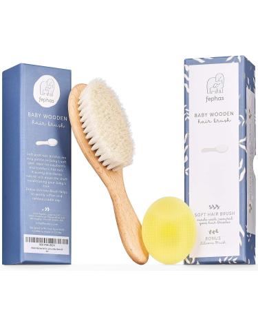 Fephas Wooden Baby Goat Hair Brush for Newborns and Toddlers | Soft Goat Hair & Silicone Brush for Cradle Cap | Great Addition to Baby Registry - Buy Online on SooperMarket.com