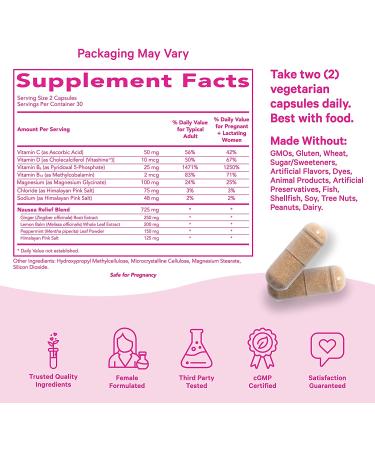Pink Stork Total Nausea Relief Supplement with Vitamin B12 and Ginger - 60 Capsules | Pregnancy Morning Sickness and Motion Sickness Relief | Women-Owned - Buy Online on SooperMarket.com