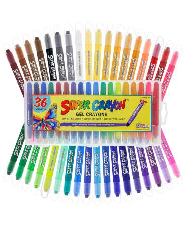 U.S. Art Supply Super Crayons Set of 36 Colors - Smooth Easy Glide Gel Crayons - Bright  Blendable and Washable
