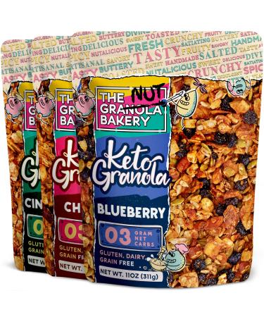 The Granola Bakery Blueberry Cherry Cinnamon Variety Keto Granola Cereal | 2-3g Net Carb | Low Carb Snack, 11 Ounces (Pack of 3) Fruity 11 Ounce (Pack of 3)