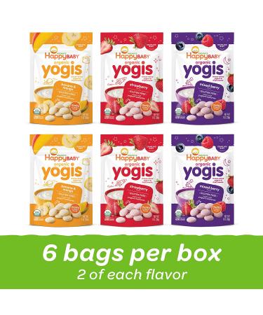 Happy Baby Organics Yogis Variety Pack - 6 Pack, 1 Ounce Each (Freeze-Dried Yogurt & Fruit Snacks) - Buy Online on SooperMarket.com