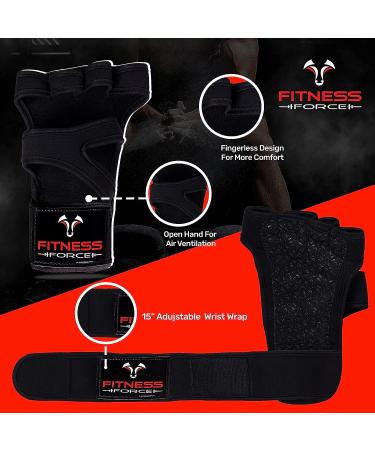 Fitness Force Ventilated Gym Gloves with Wrist Support for Men & Women - Ideal for Workouts, Weightlifting, Powerlifting - Large Black - Buy Online on SooperMarket.com
