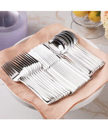 300 Plastic Silverware Set - Disposable Cutlery Utensils - Heavy Duty Bulk Flatware Set Silver - 100 Forks, 100 Spoons, 100 Knives - Buy Online on SooperMarket.com