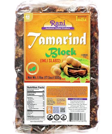 Rani Tamarind Block (Imli Slab) 17.5oz (1.1lbs) 500g All Natural | No added sugar | Vegan | Gluten Friendly | NON-GMO | Kosher | Indian Origin Tamarind Slab Net Wt. 17.5oz (1.1lbs) 500g