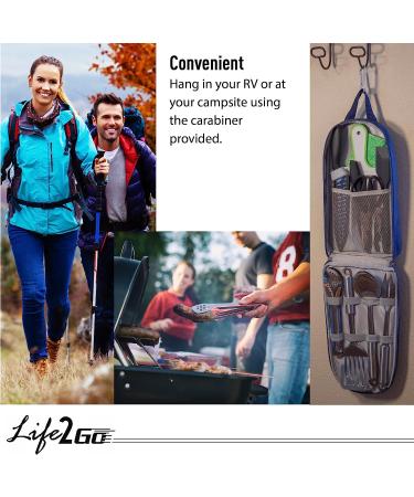 Outdoor Kitchen 10-Piece Cookware Set - Camping & RV Cooking Utensils in Compact Case - Stainless Steel Fork, Spoon, Knife & More - Grey - Buy Online on SooperMarket.com