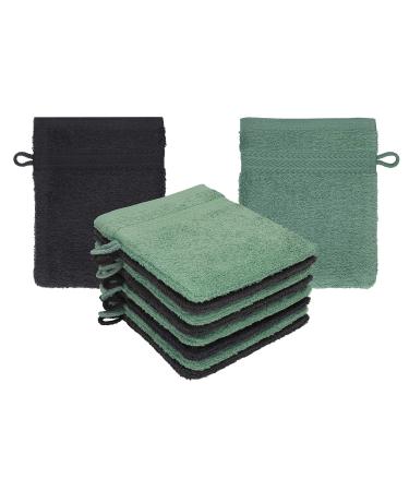 Betz 10 pieces wash gloves washcloth set premium 100% cotton 16x21 cm color graphite - fir green