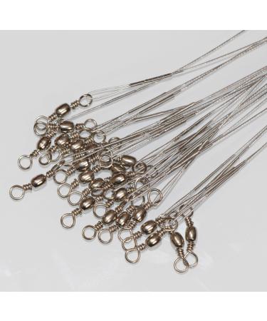 50pcs Fishing Wire Leaders Heavy Duty Nylon-Coated Fishing Line Wire Leaders with Swivels and Snaps 6inch Black/Green/Silver 50pcs silver 6 inch