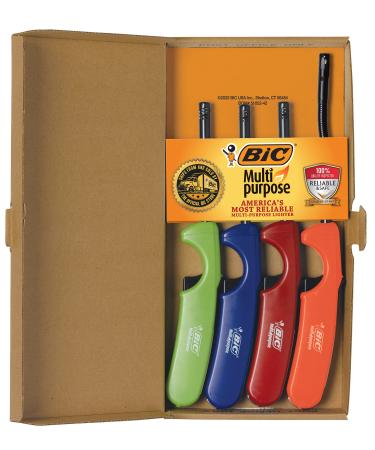 BIC Multi-Purpose Classic and Flex Wand Candle Lighters, Assorted Colors, Reliable and Safe, For Fireplaces, Campfires and More, Utility Lighter, 4-Count