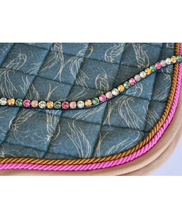 Buy Happiness Hucks Colorful Horses Forehead Straps 'Paradise' - Pink Green & Gold Curved Design Narrow Fit for Ponies - Dark Brown Leather - Buy Online on SooperMarket.com