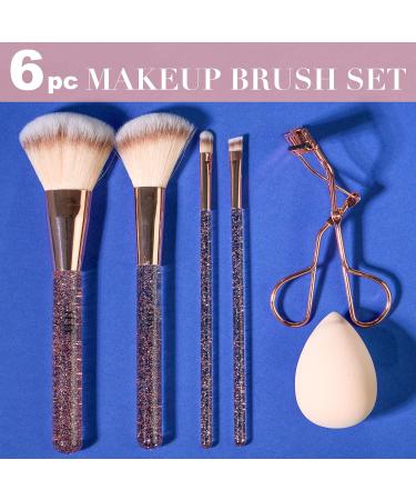 Expressions 6pc Rose Gold Makeup Brush Set with Eyelash Curler & Beauty Blender | Premium Cosmetic Brushes for Contouring & Highlighting - International Shipping Available - Buy Online on SooperMarket.com