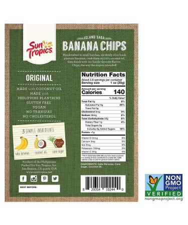 Sun Tropics Island Saba Banana Chips 4 oz (6 Pack) - Vegan, Gluten Free, Non GMO, Coconut Oil, Crispy Fruit Snacks - Buy Online on SooperMarket.com