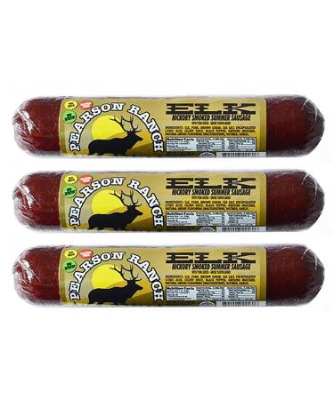 Pearson Ranch Hickory Smoked Wild Game Elk Summer Sausage Pack of 3  7oz Stick of Summer Sausage  Low-Carb, Gluten-Free, MSG-Free, Low-Fat