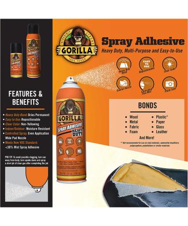 Gorilla Heavy Duty Spray Adhesive 4oz Clear - Multipurpose & Repositionable | Pack of 1 - Buy Online on SooperMarket.com