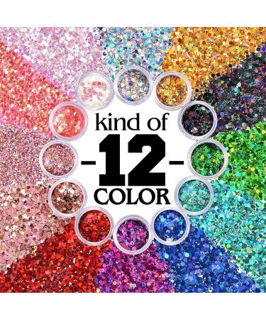 Veroa 12 Colors Chunky Glitter Set for Face, Body, and Hair - Festivals, Parties, Raves - Bright Festive Accessories (5g*12PCS) - Buy Online on SooperMarket.com